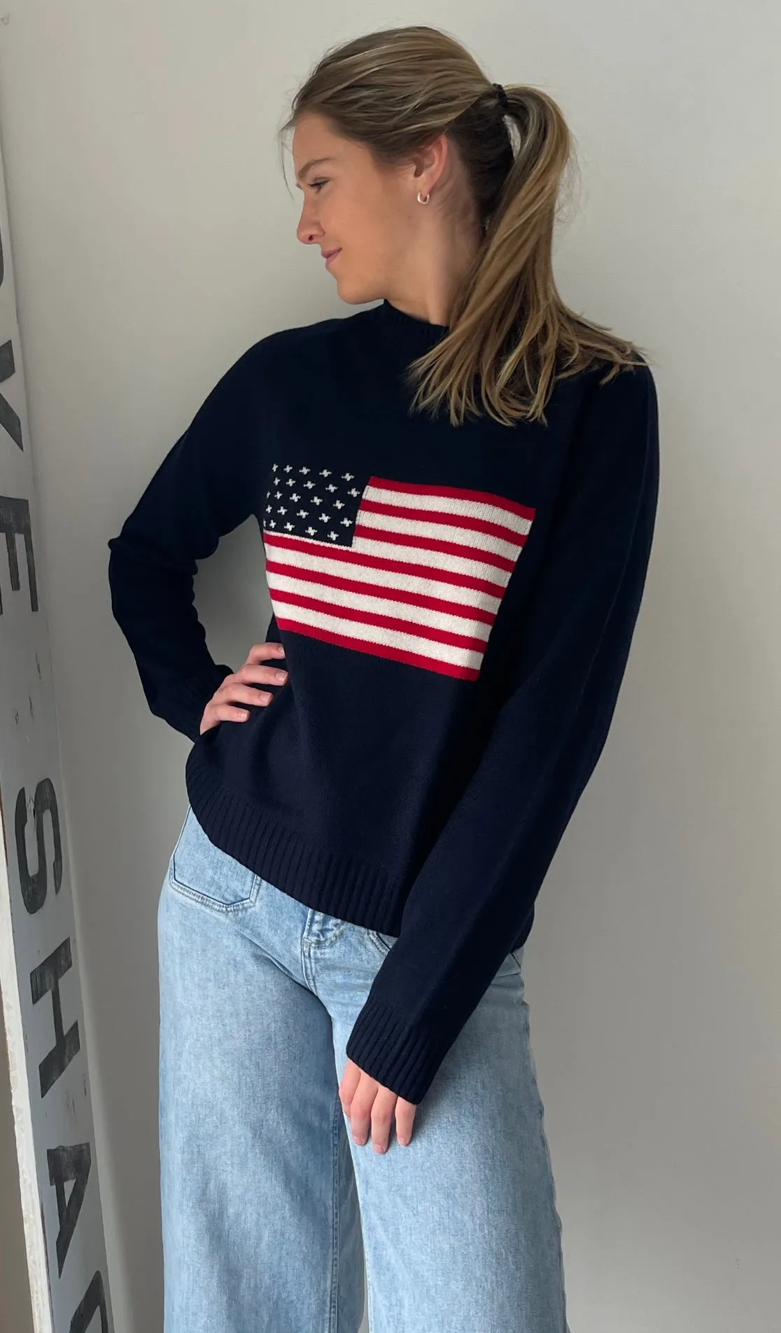 100% Cashmere LUX American Flag Sweater