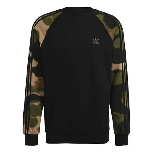 adidas originals Camo Stripes Crew Casual Sports Sweater Men's Black