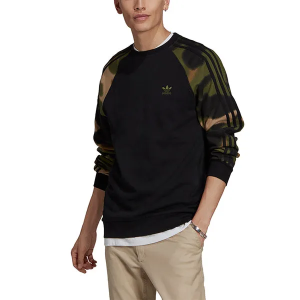 adidas originals Camo Stripes Crew Casual Sports Sweater Men's Black