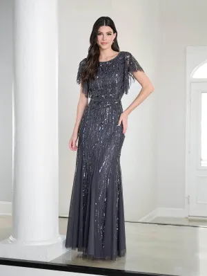 Adrianna Papell Platinum 40452 - Sequin Flutter Sleeve Long Dress