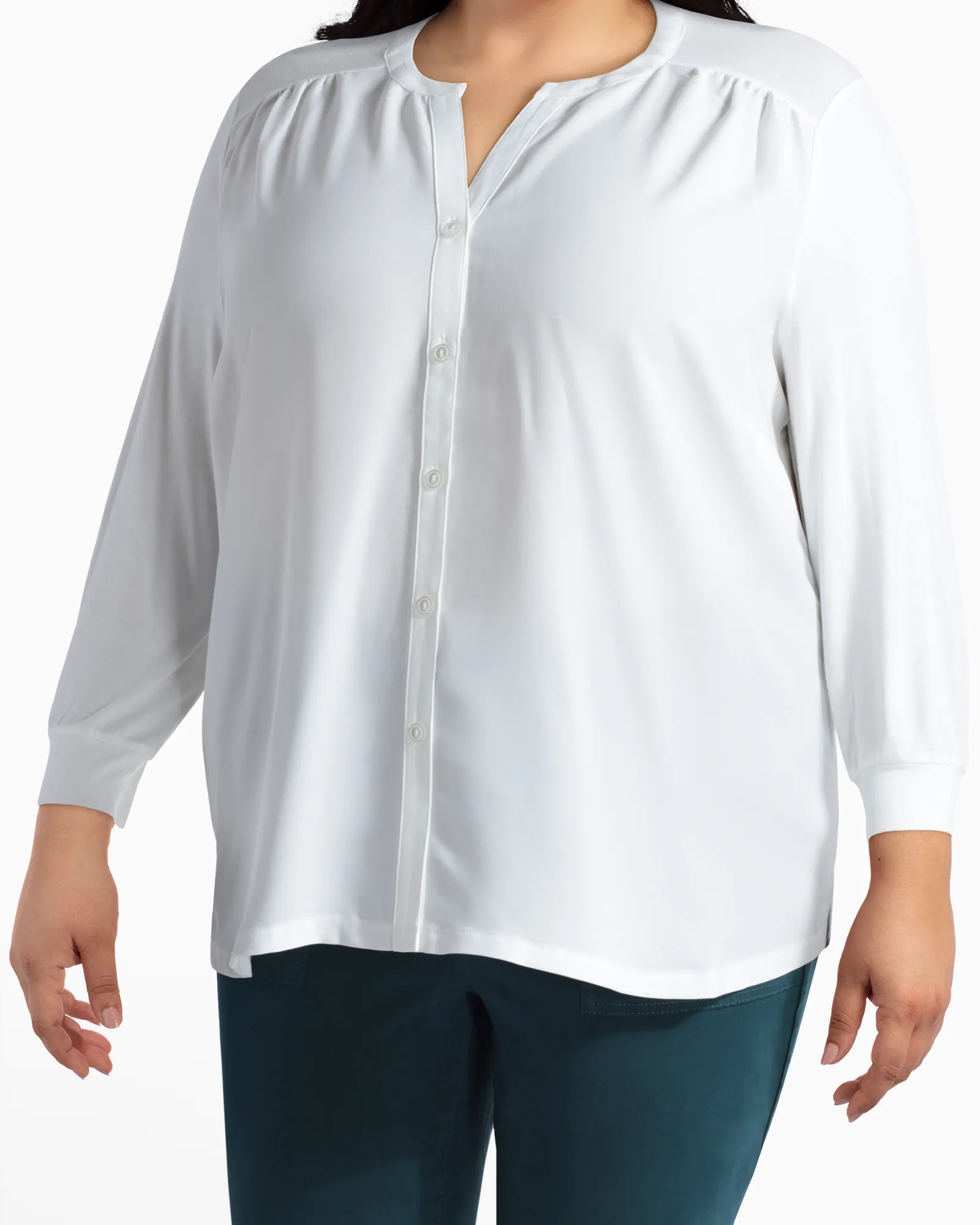 Alma Three-Quarter Sleeve Knit Blouse | White