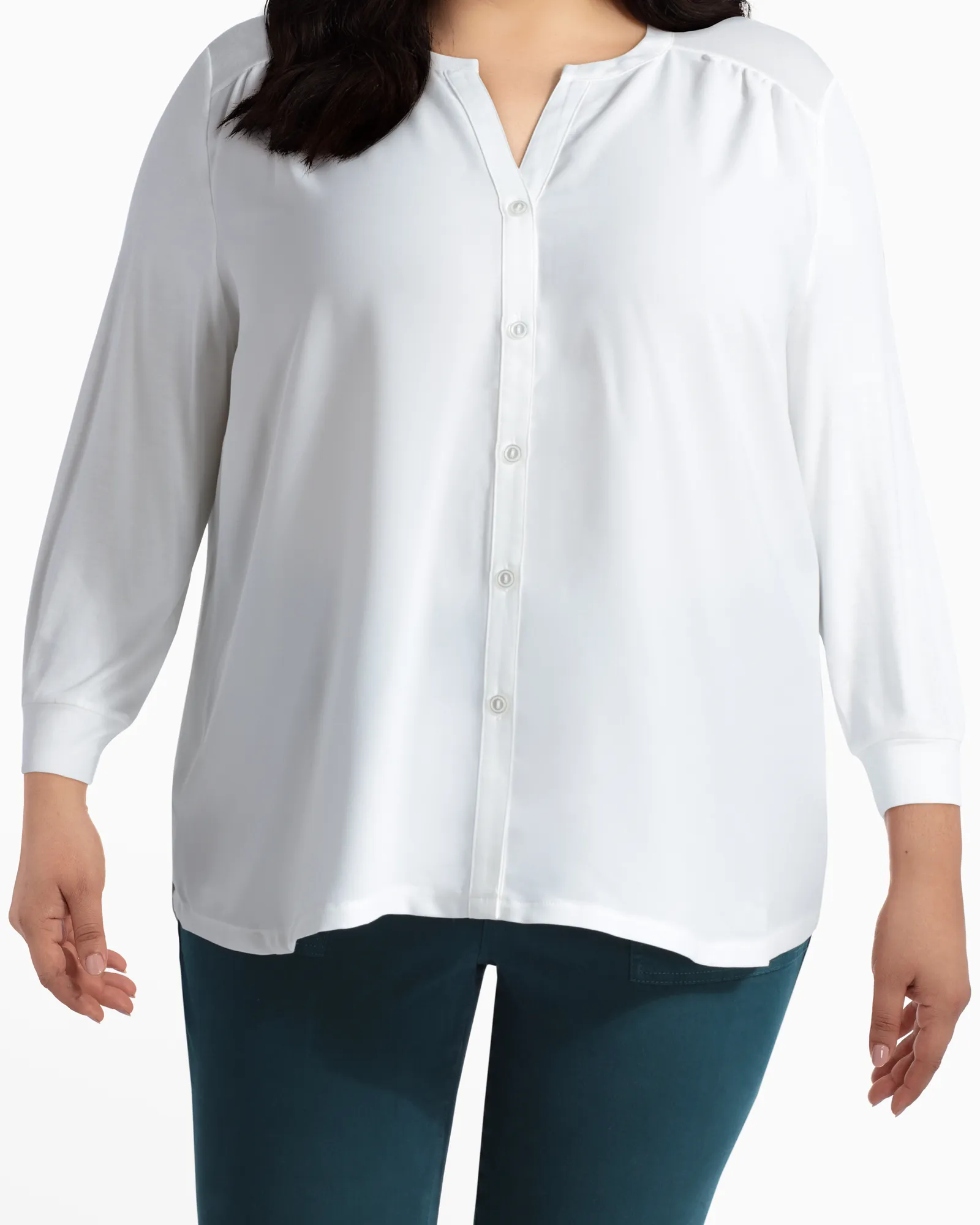 Alma Three-Quarter Sleeve Knit Blouse | White