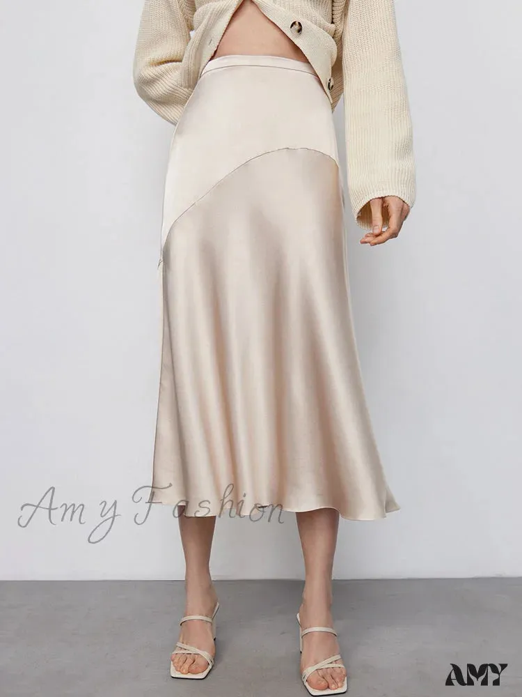 Amy Fashion - Chic Trumpet Satin Silky Skirt