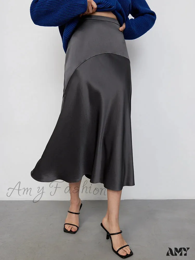 Amy Fashion - Chic Trumpet Satin Silky Skirt