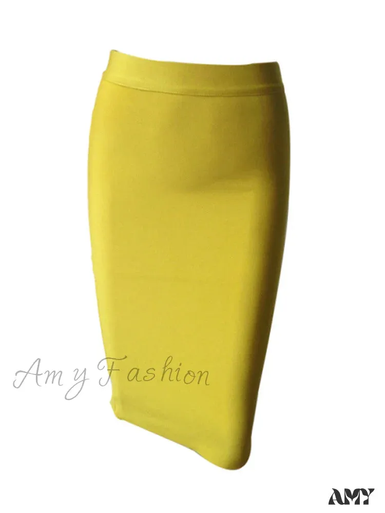 Amy Fashion - Solid Color Sexy Bodycon Party Bandage Skirt