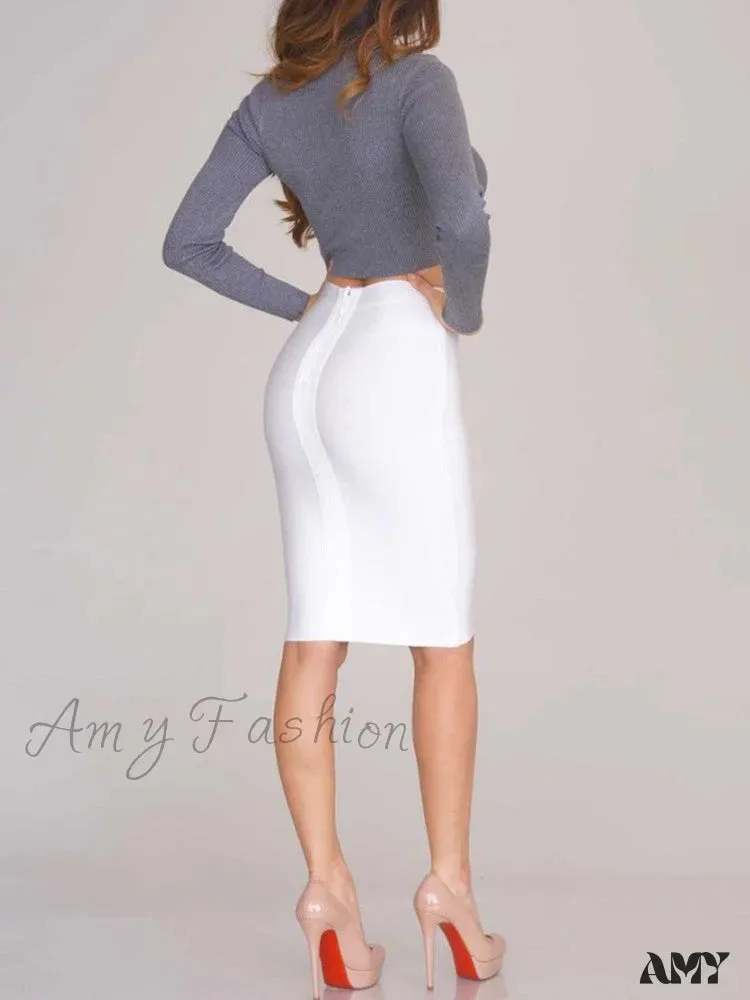 Amy Fashion - Solid Color Sexy Bodycon Party Bandage Skirt