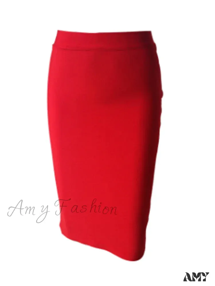 Amy Fashion - Solid Color Sexy Bodycon Party Bandage Skirt