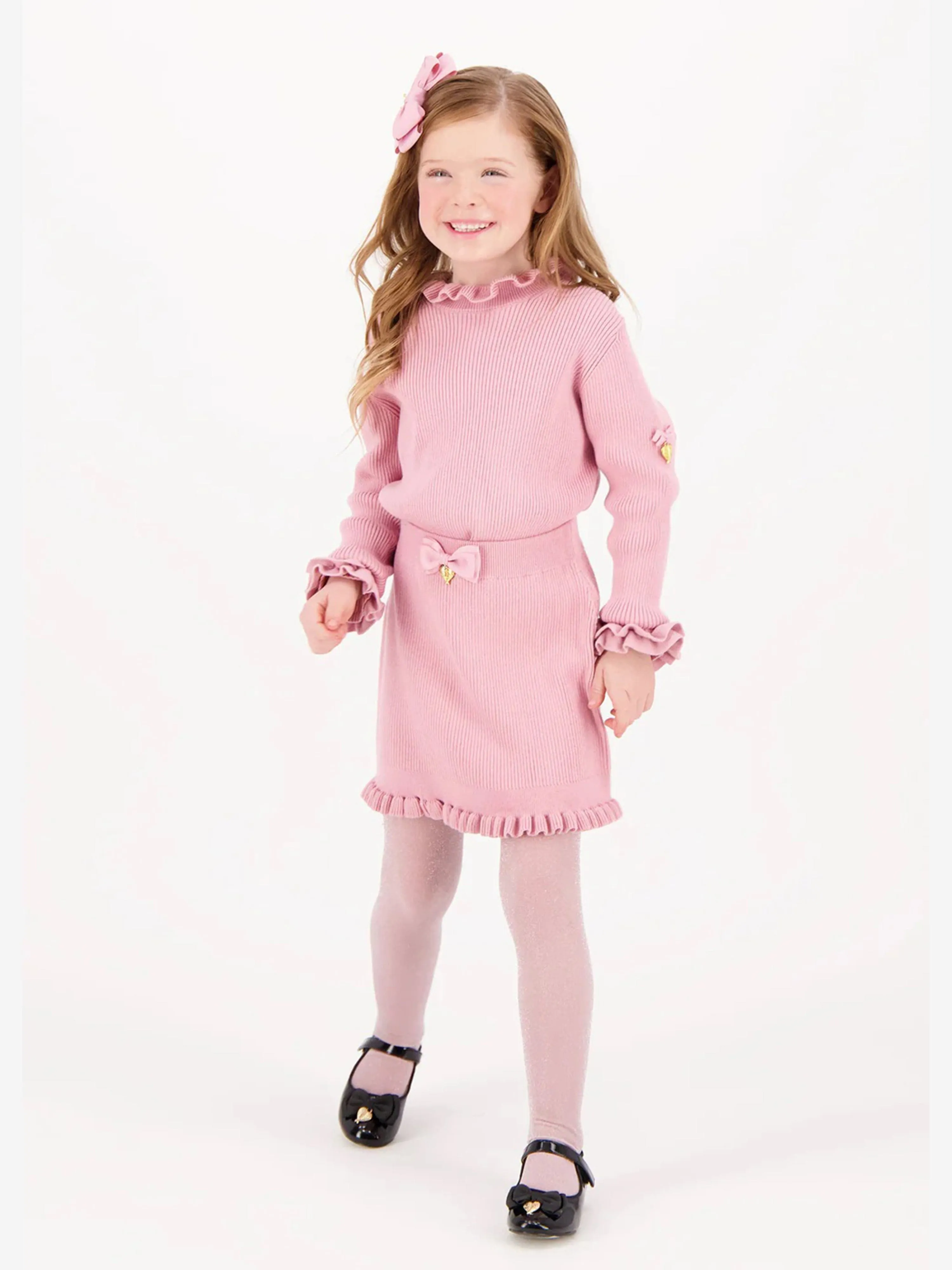 Angels Face Girls Troy Rib Knitted Skirt in Pink