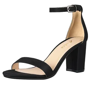 Ankis Nude Black Silver Gold Heels for Women Open Toe Ankle Strap Chunky Heel Pump Sandals Party Wedding Strappy Buckle Sandals Standard Size 2.75 Inches Tall Thick Heel Design, Black, 9.5