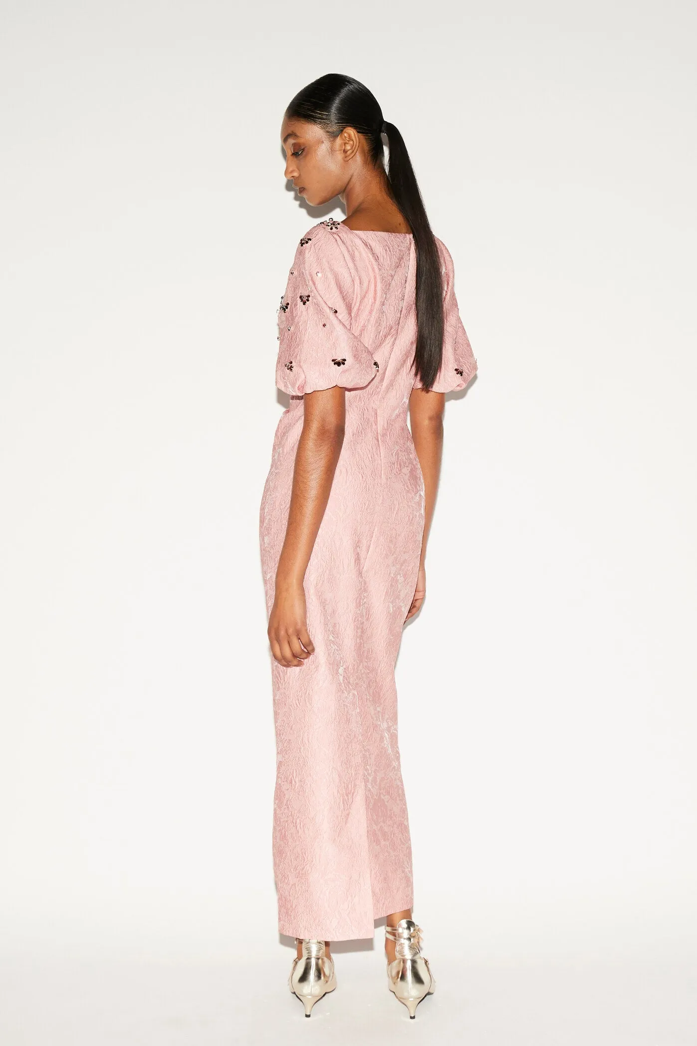 ARETHA DRESS PINK EMBELLISHED JACQUARD