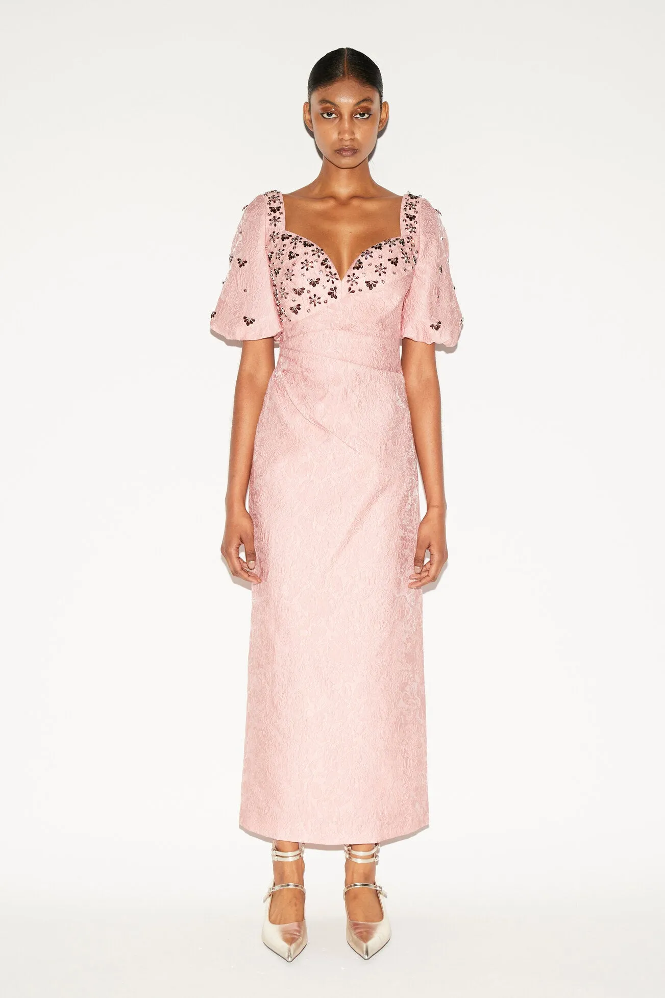 ARETHA DRESS PINK EMBELLISHED JACQUARD