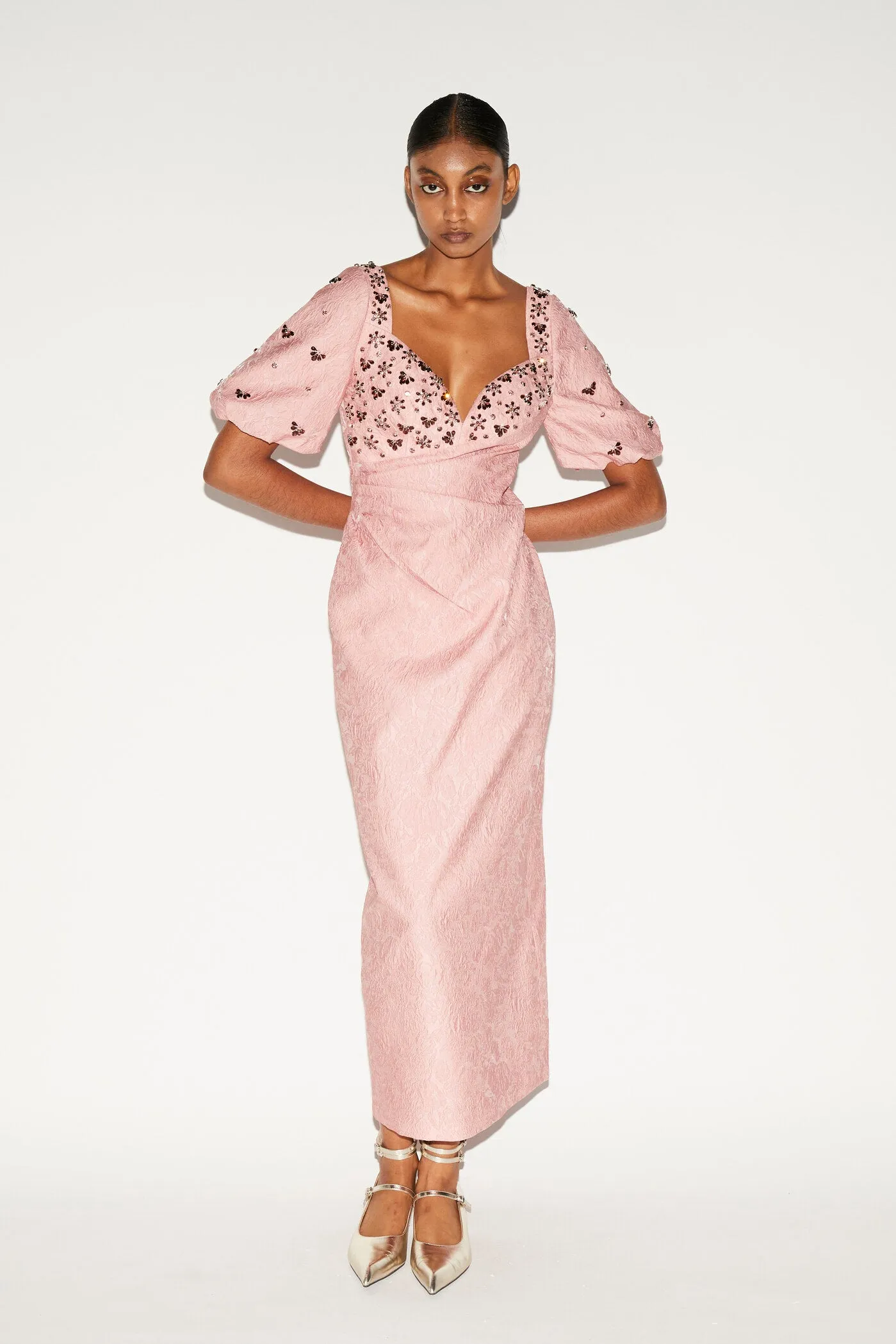 ARETHA DRESS PINK EMBELLISHED JACQUARD