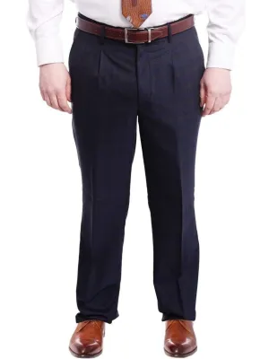 Arthur Black Classic Fit Navy Blue & Brown Plaid Single Pleated Wool Dress Pants