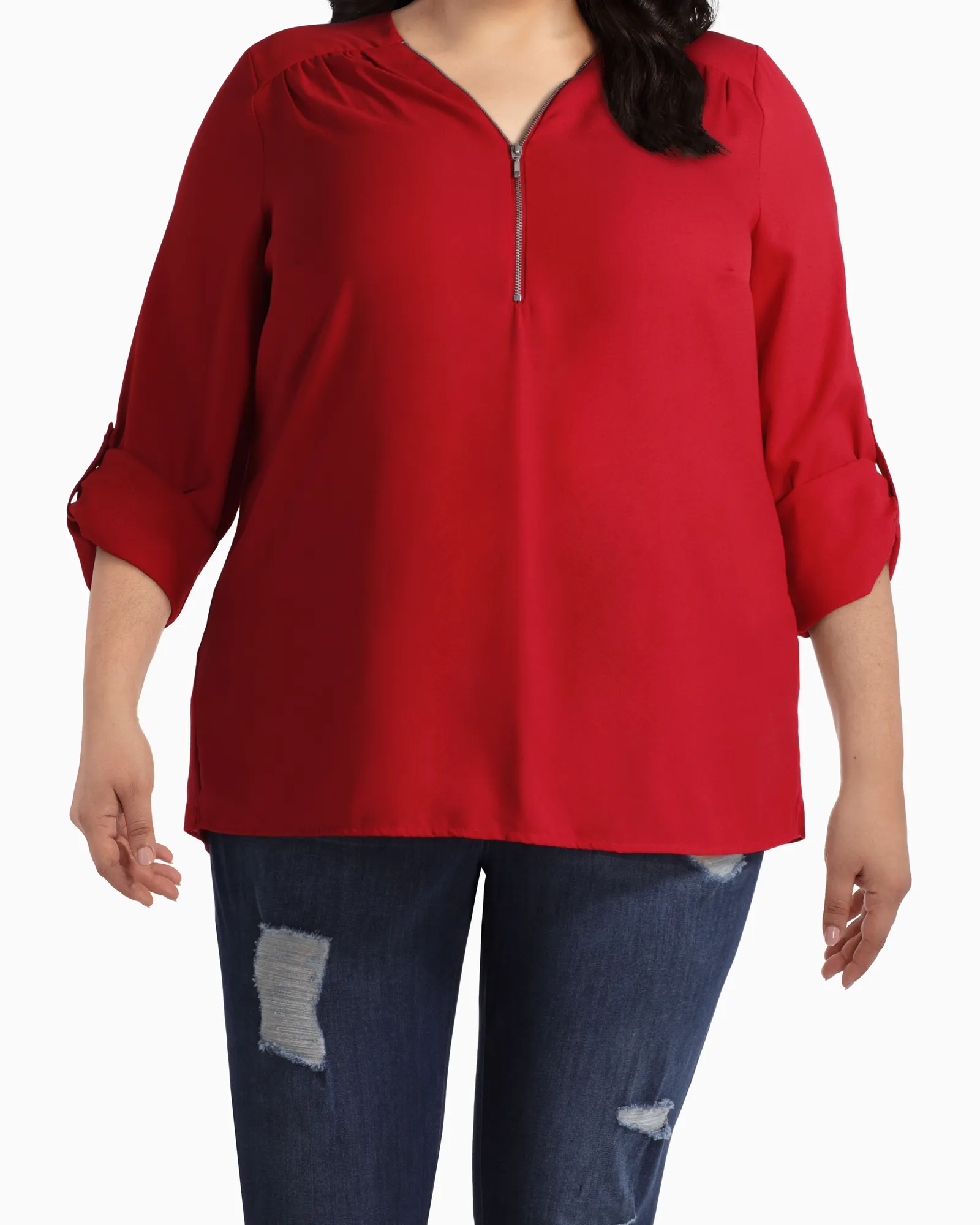 Augin Mixed Media Blouse | Red