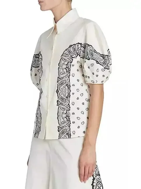 Bandana Paisley Puff-Sleeve Blouse