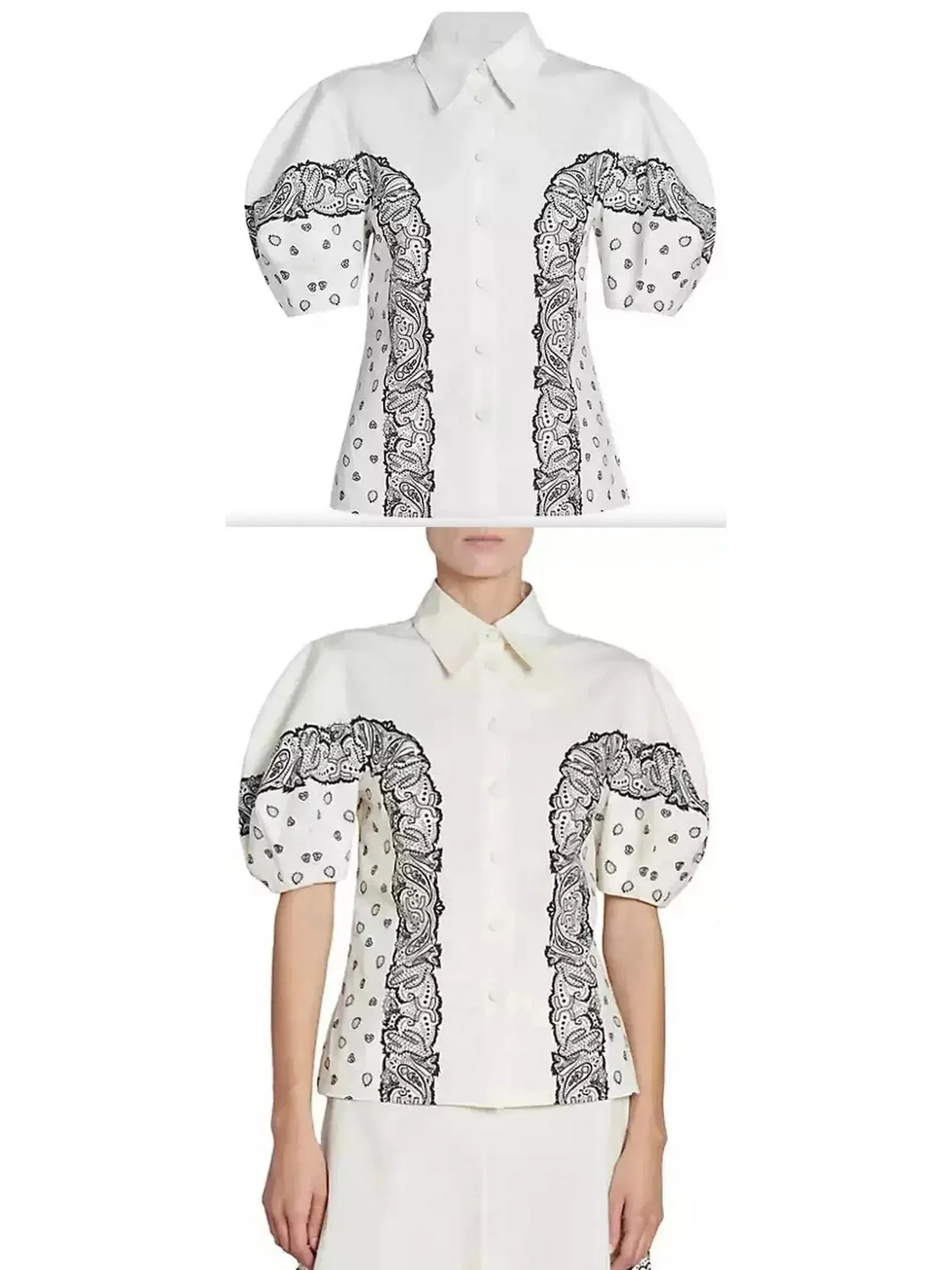 Bandana Paisley Puff-Sleeve Blouse