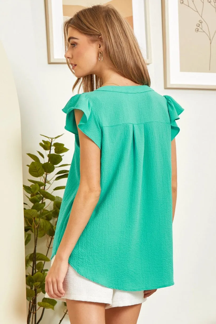 Be Sweet Flutter Sleeve Top - Emerald