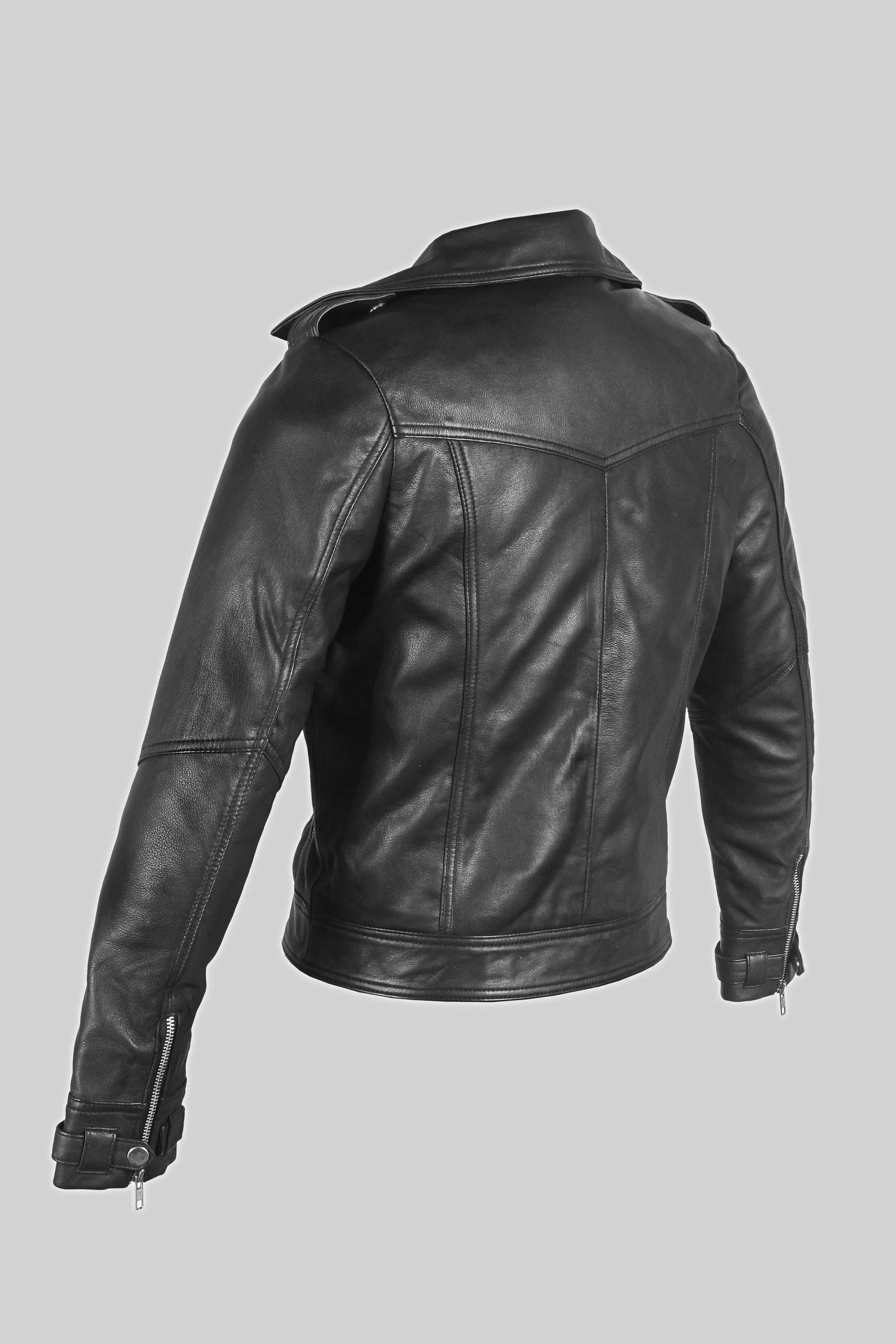 Biker Sheepskin Leather Jacket in Black for Women