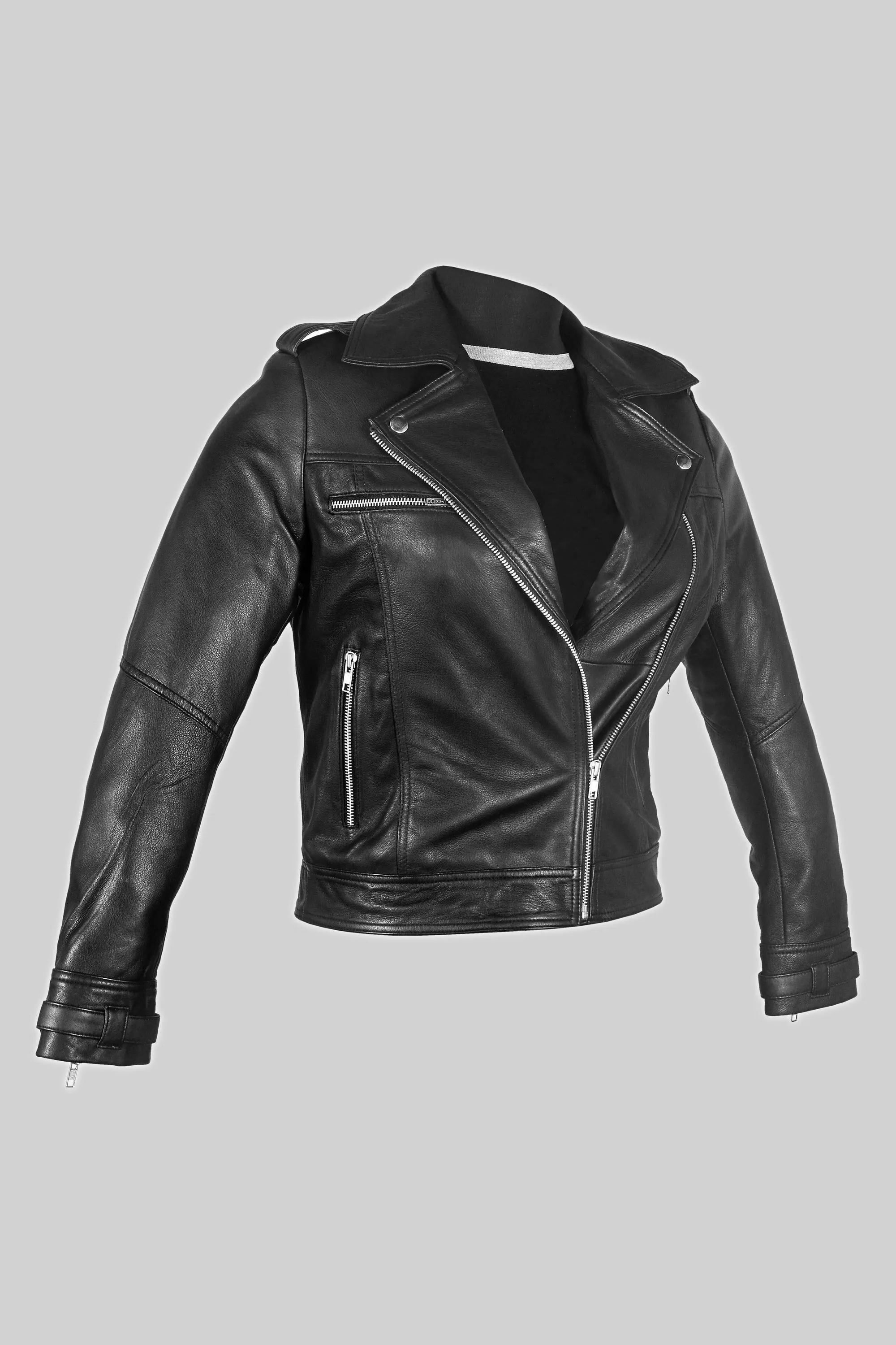 Biker Sheepskin Leather Jacket in Black for Women