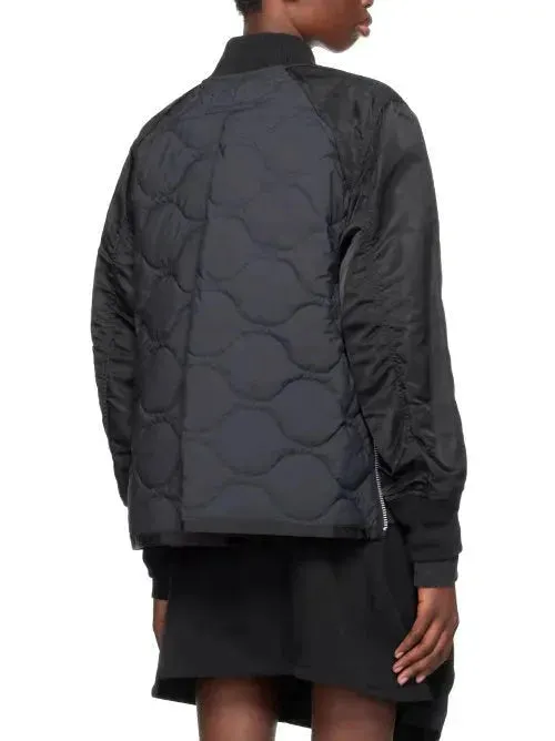 Black and Navy Quilted Bomber Jacket