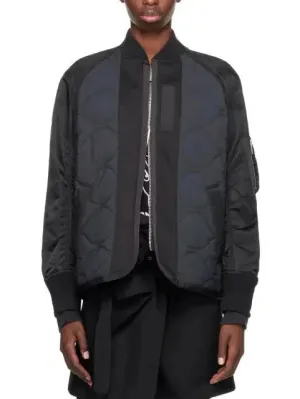 Black and Navy Quilted Bomber Jacket