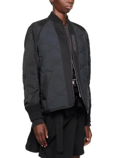 Black and Navy Quilted Bomber Jacket