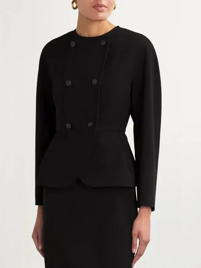 Black Double-Breasted Peplum Jacket