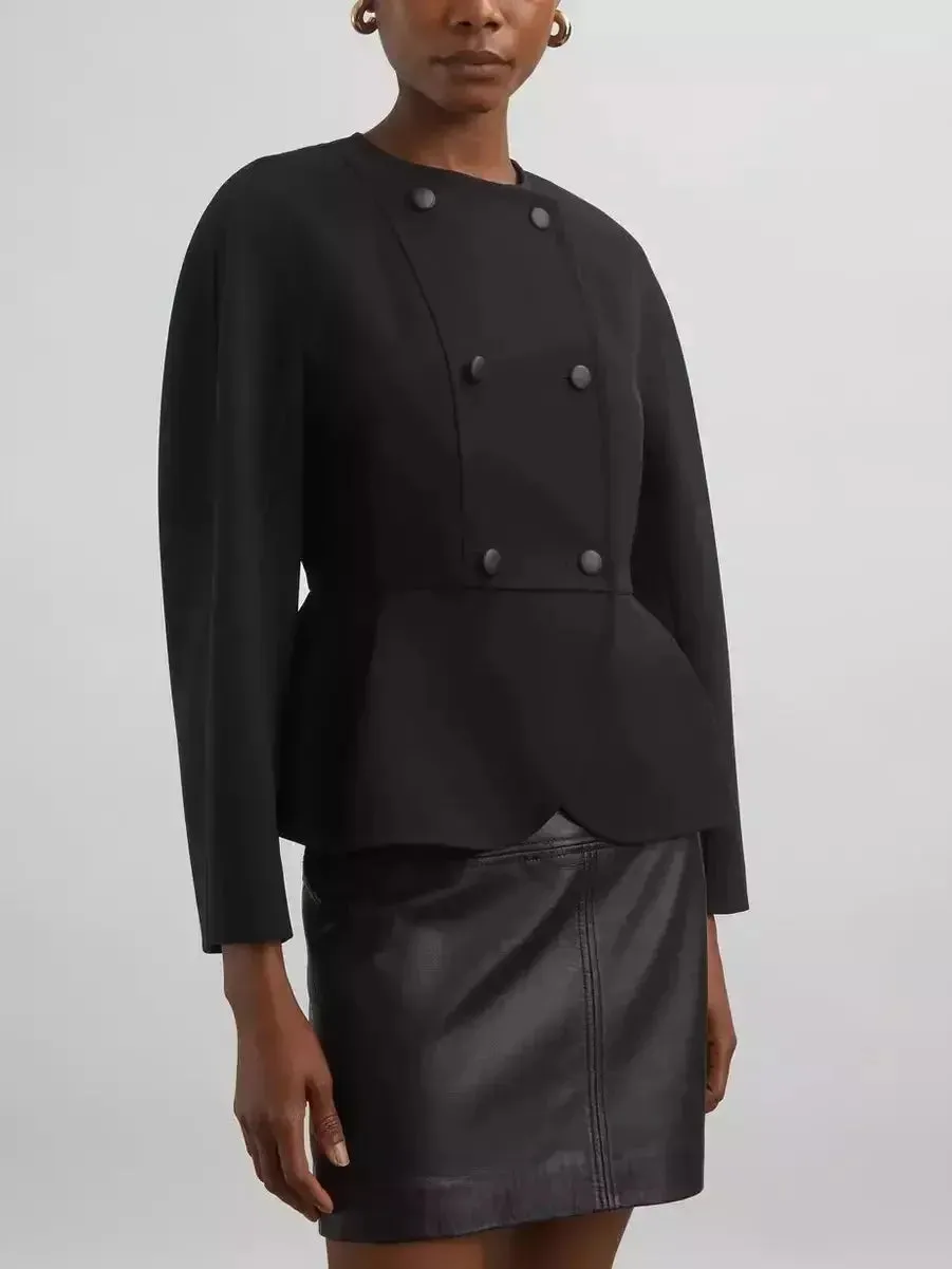 Black Double-Breasted Peplum Jacket