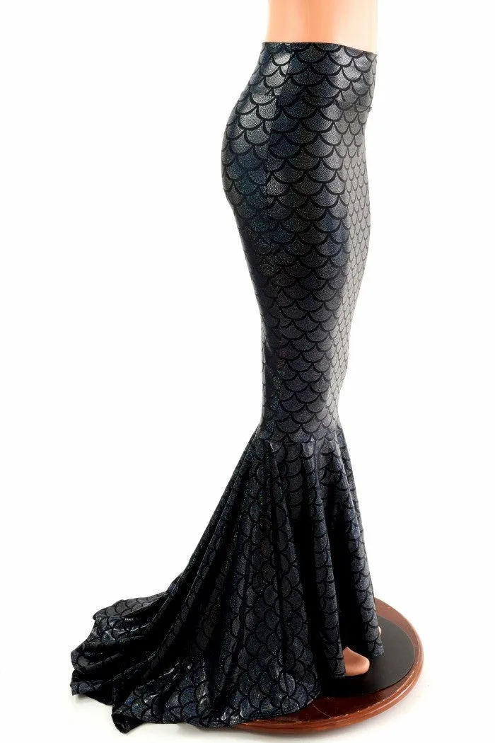 Black High Waist Mermaid Skirt with Puddle Train