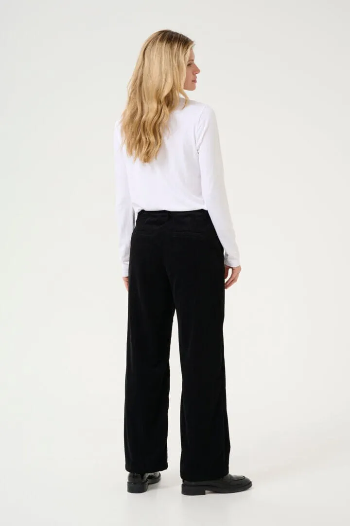 BLACK STRAIGHT LEG HIGH WAIST CORDUROY PANTS