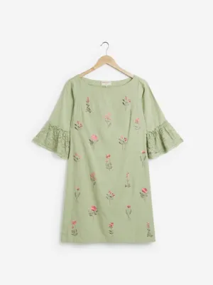 Bombay Paisley Green Embroidered Shift Dress