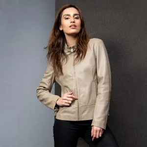 Box Style Leather Jacket Beige | Kaptan