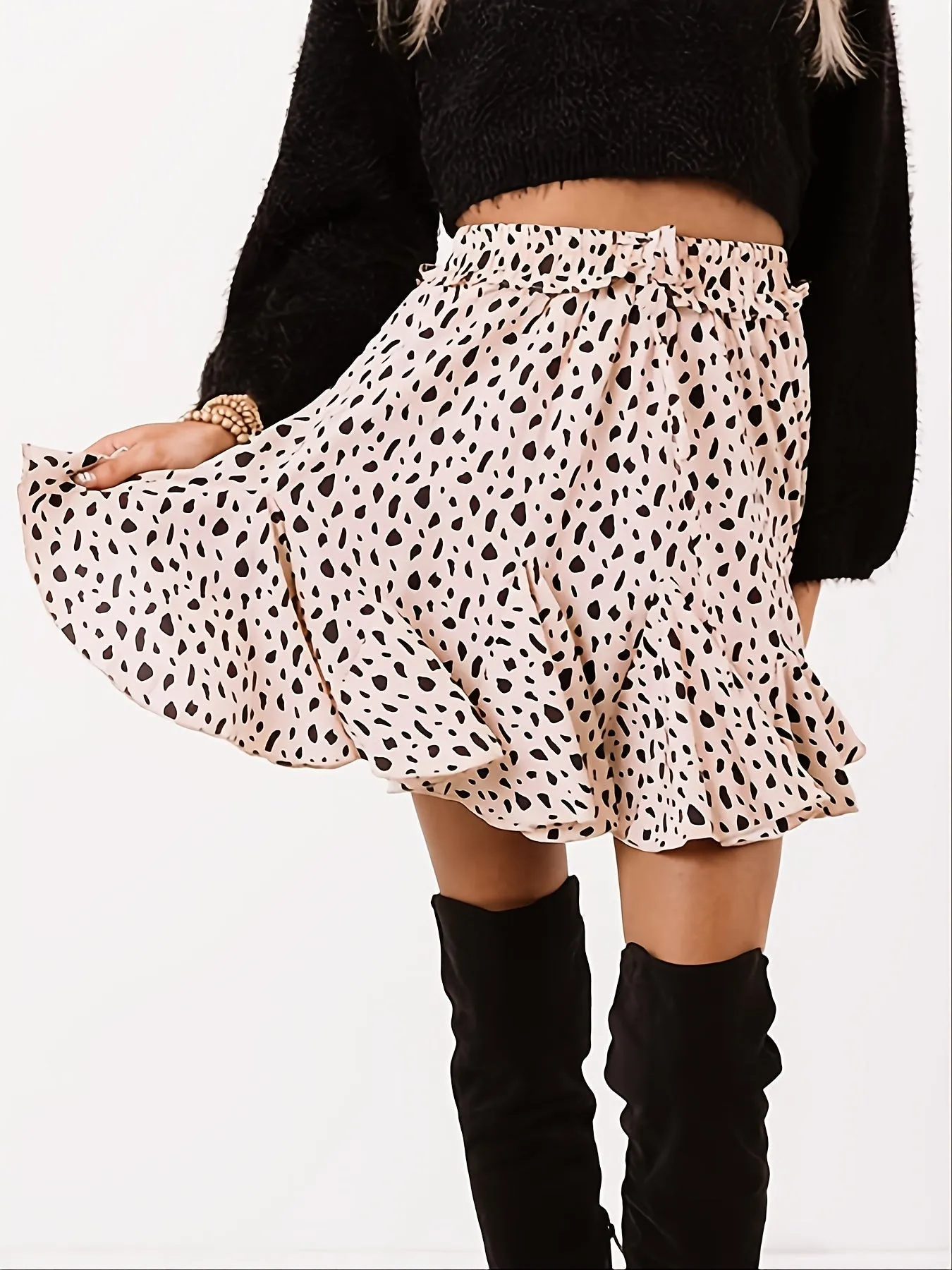 Casual Floral Print Pleated Street Lace Up Fashion High Waist Vacation Skirt