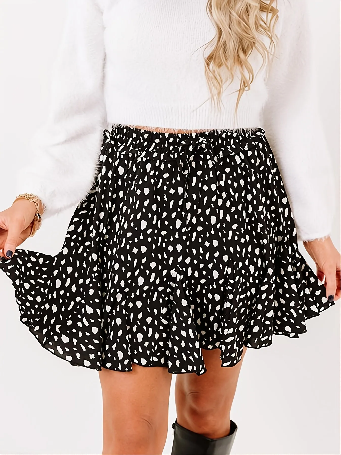 Casual Floral Print Pleated Street Lace Up Fashion High Waist Vacation Skirt