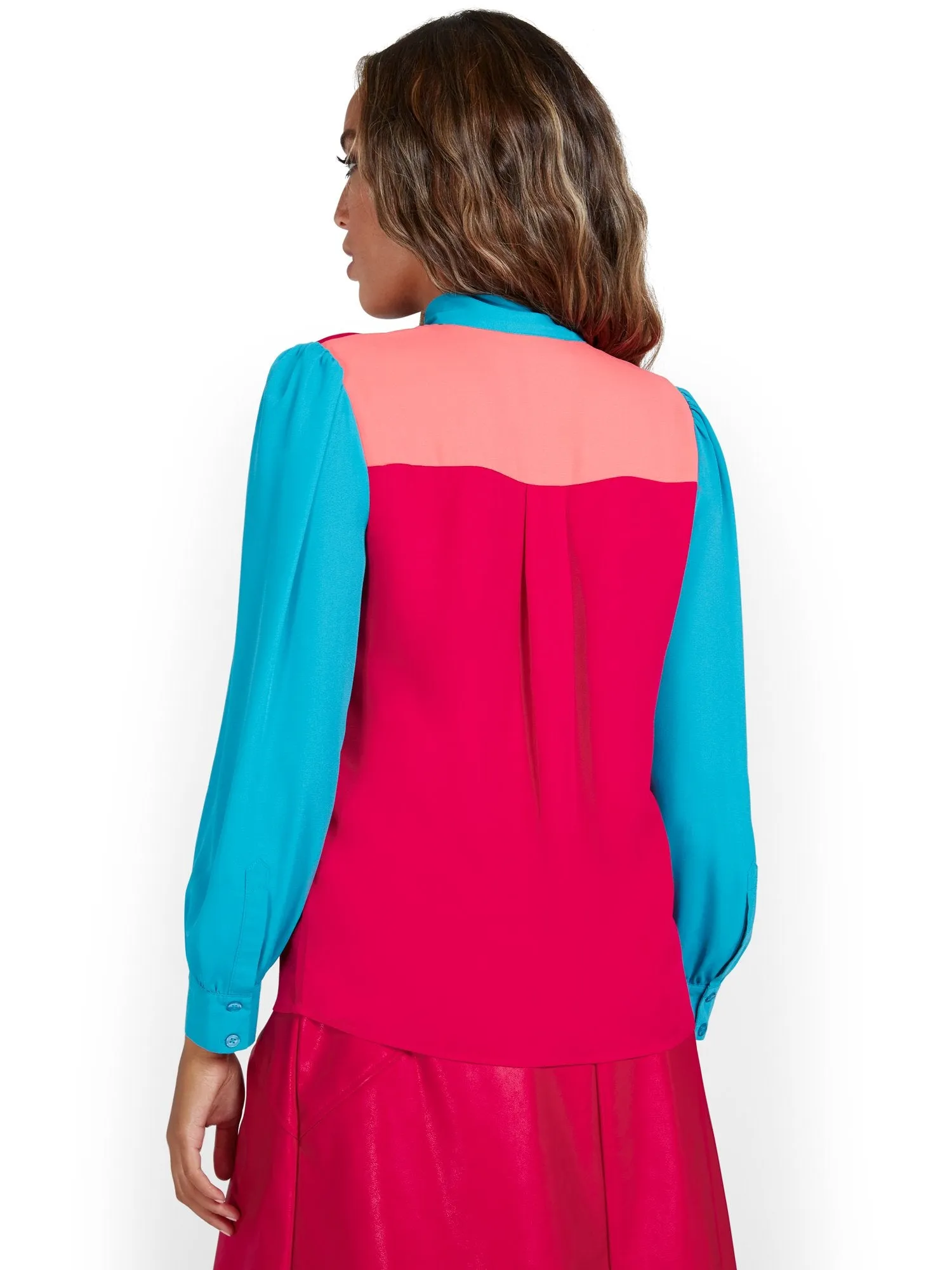 Colorblock Bow-Front Blouse