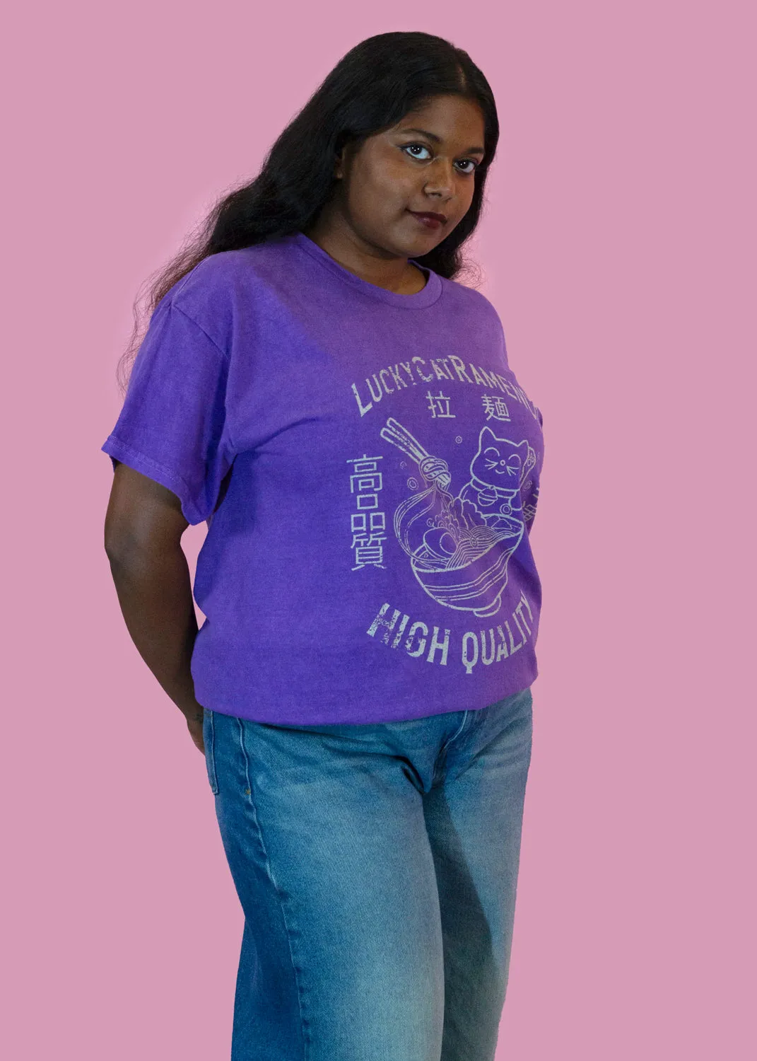 Daisy Street - Lilac Lucky Cat Ramen Noodles Tee