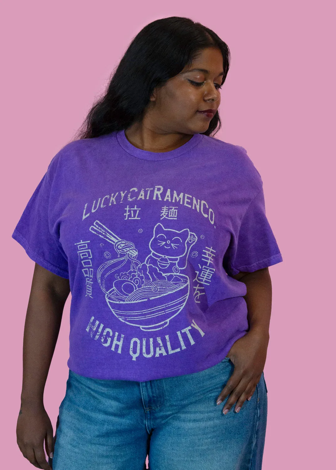 Daisy Street - Lilac Lucky Cat Ramen Noodles Tee