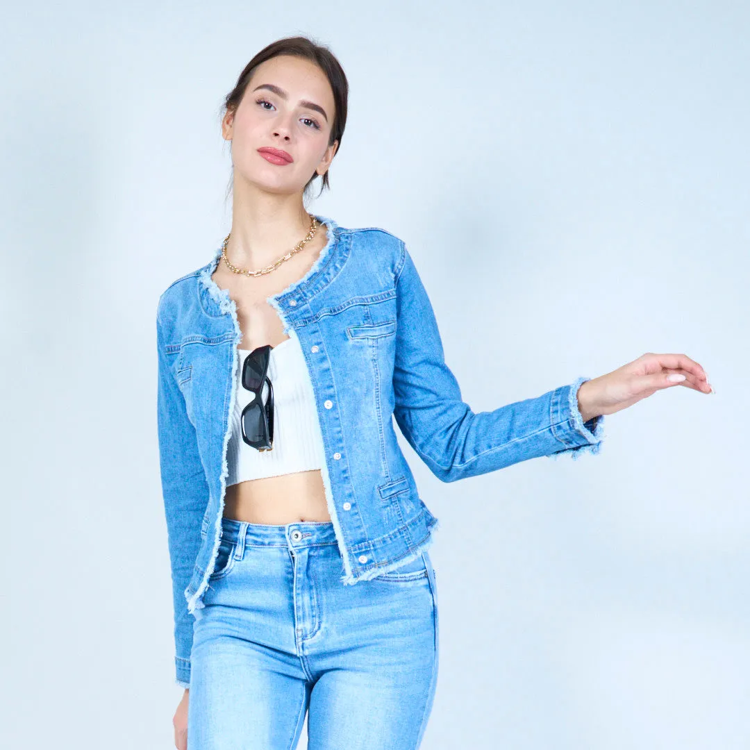 Distressed denim cropped jacket wholesale