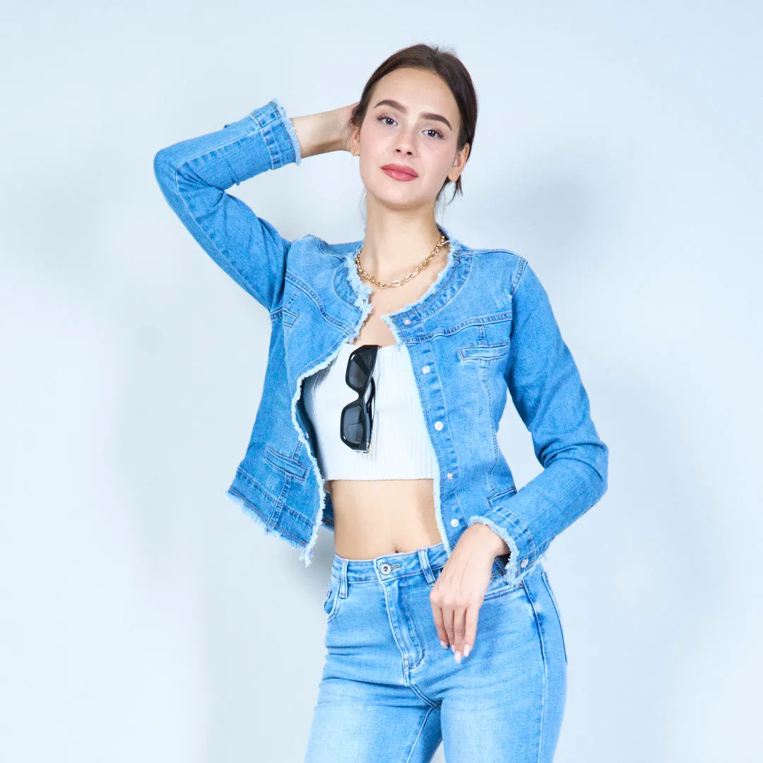 Distressed denim cropped jacket wholesale