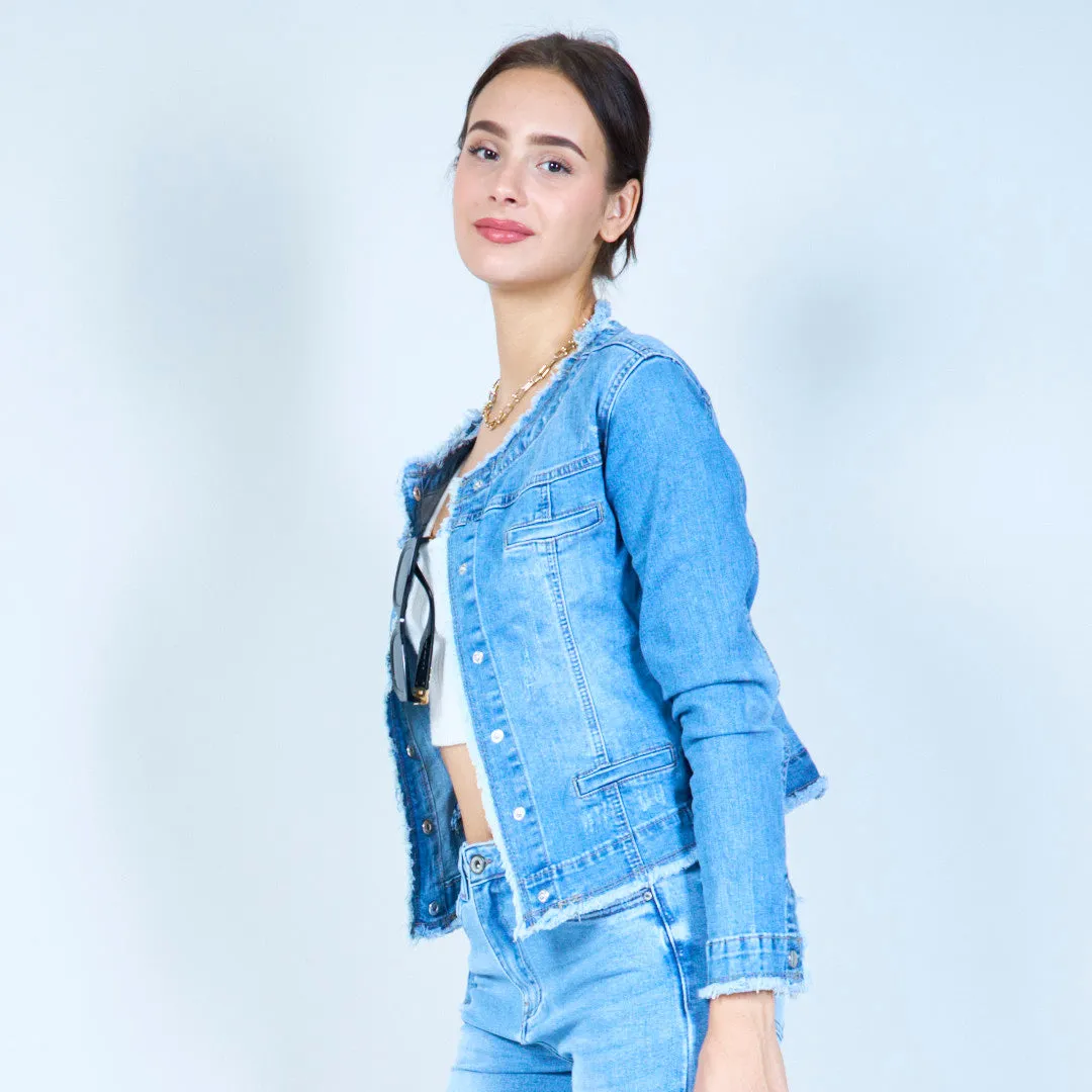 Distressed denim cropped jacket wholesale