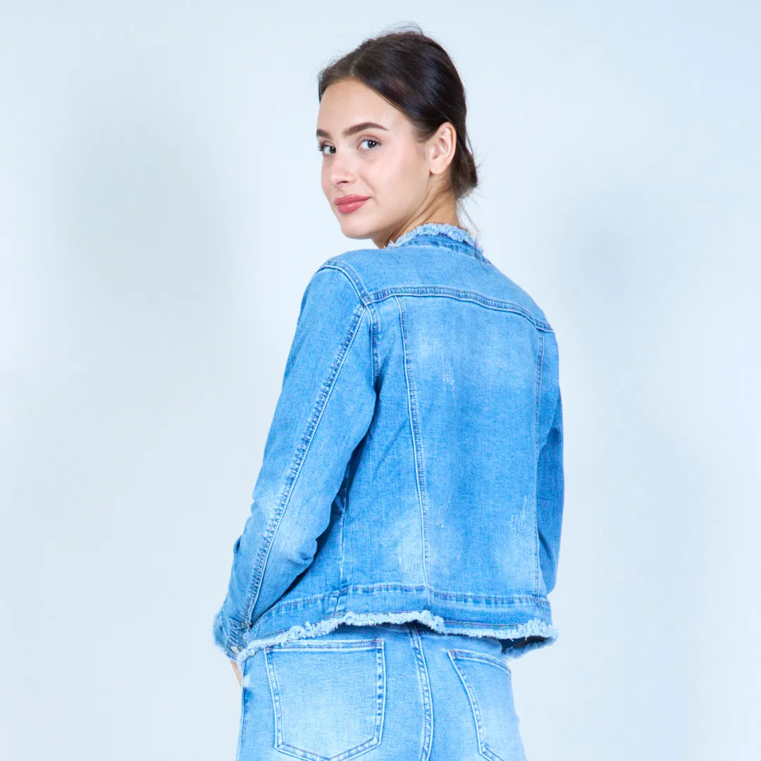 Distressed denim cropped jacket wholesale