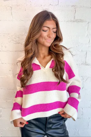 Fuchsia Striped Knit Sweater