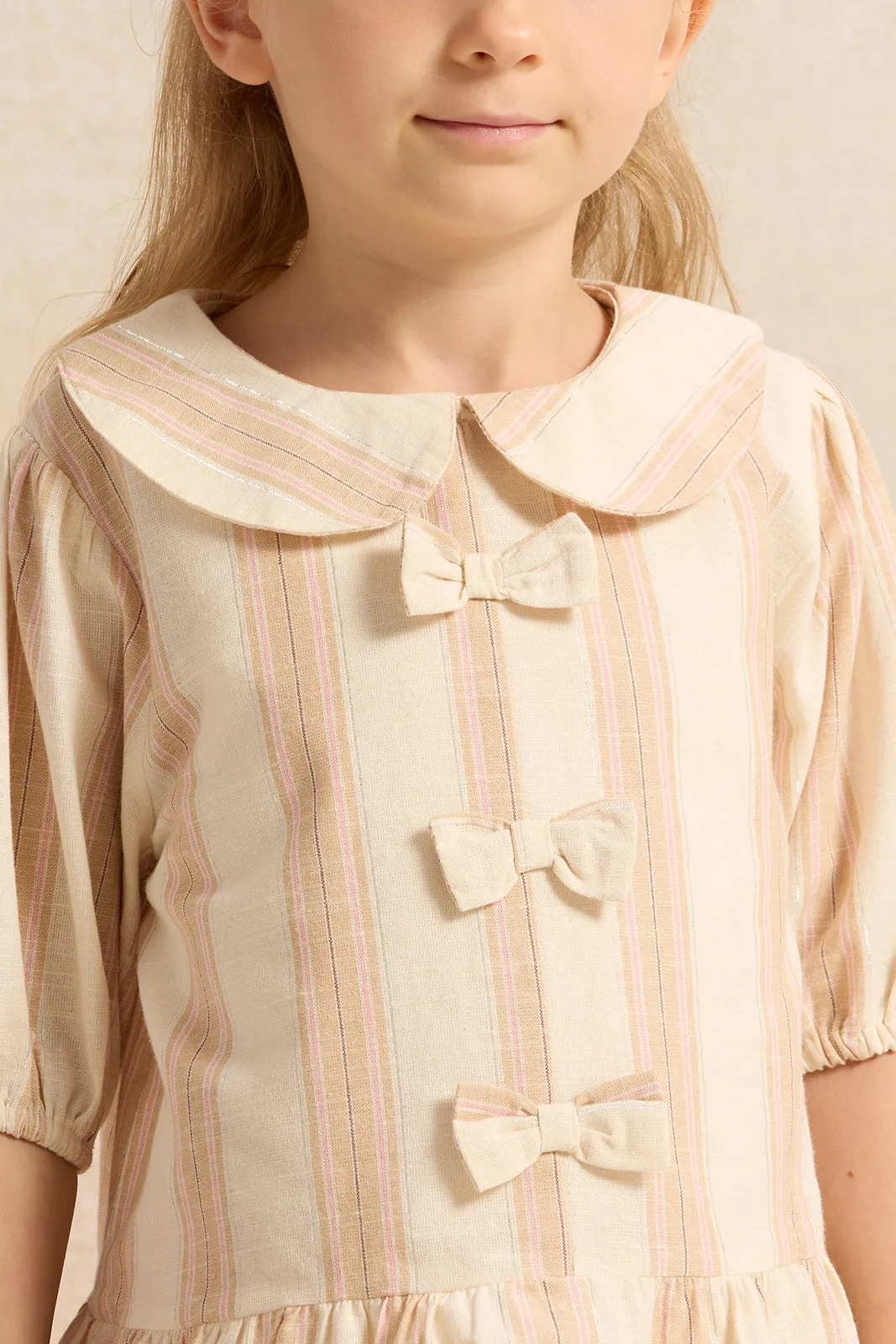 Girls Beige Striped Blouse