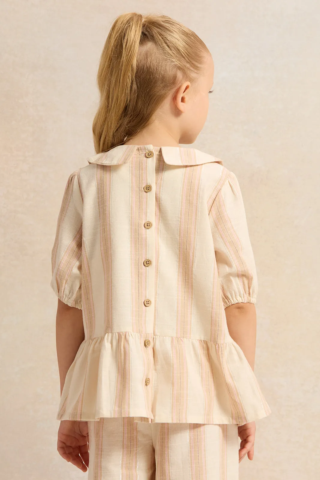 Girls Beige Striped Blouse