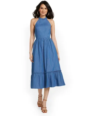 Halter Chambray Midi Dress