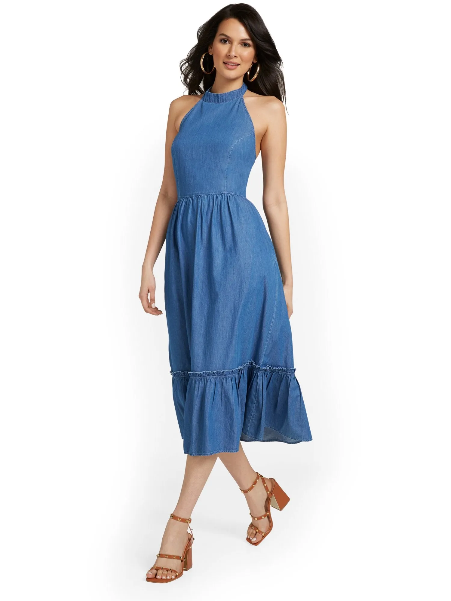 Halter Chambray Midi Dress