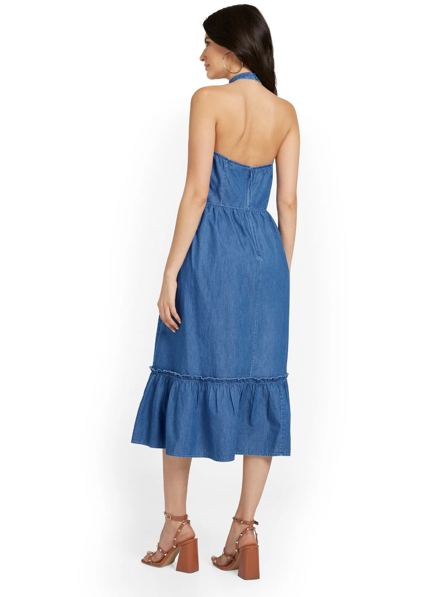 Halter Chambray Midi Dress