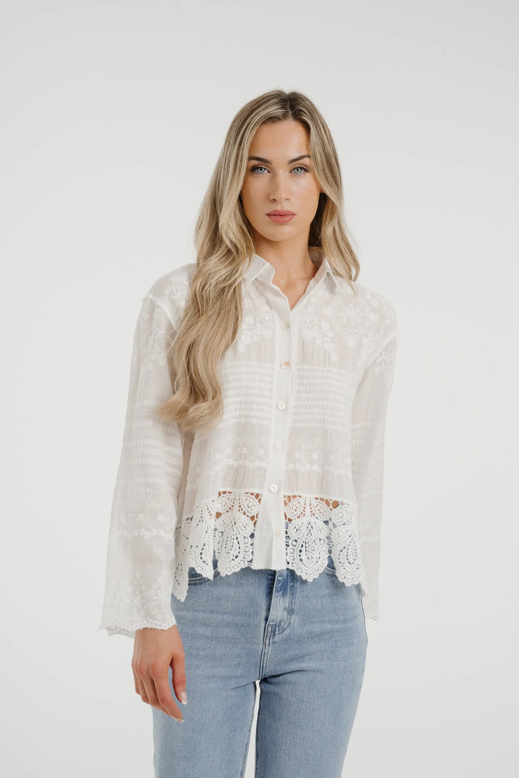 Holly Crochet Hem Blouse In White