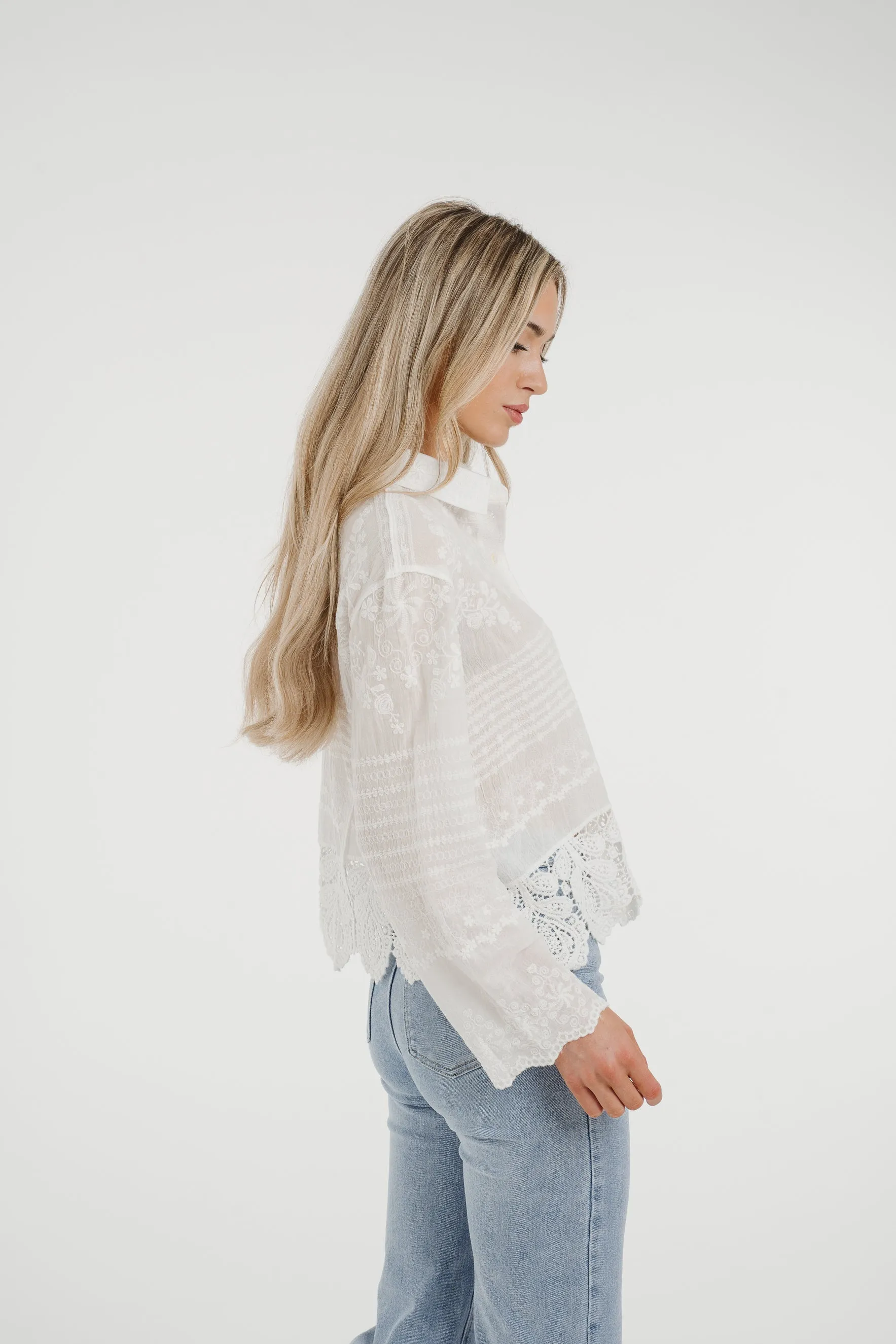 Holly Crochet Hem Blouse In White