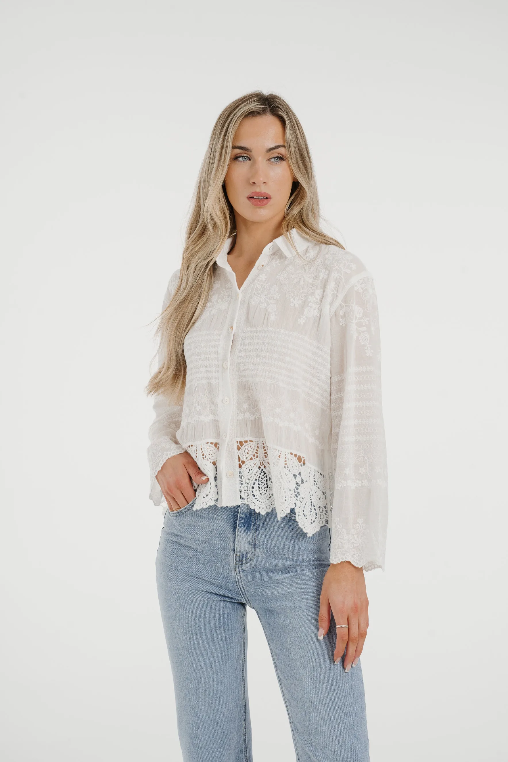 Holly Crochet Hem Blouse In White